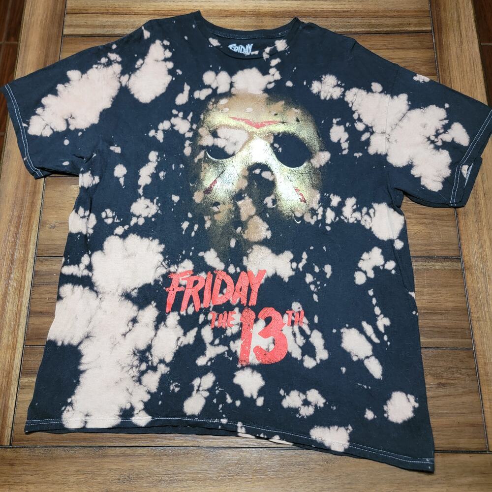 Friday The 13th Black & Brown Bleach-Dye Unisex Tee Jason Mask - Size XL